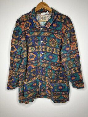 Vintage Chico's Design 90s One Size Southwestern Aztec Fleece Jacket Top